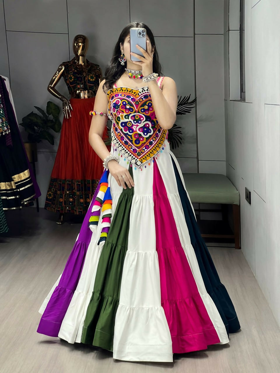 Yash Enterprise Multi Color Rayon Embroidery Semi Stitched Navratri Chaniya Choli - Dista