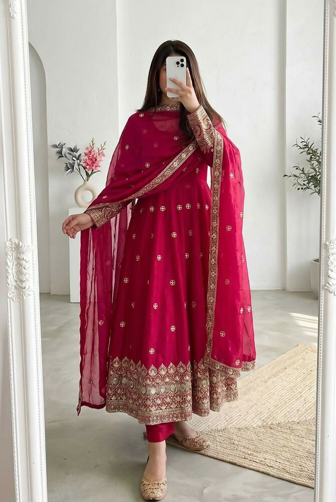 Teeya Creation New Latest Trendy Elegant Rani Pink Festive Anarkali Suit for Women - Dista