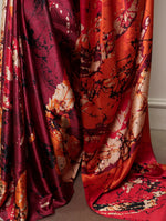 Thumbnail for Vastranavya Maroon Satin Silk Printed Saree with a Natural Silk Unstitched Blouse - Distacart