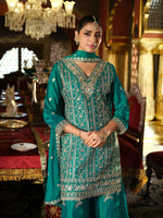Thumbnail for Anaita Sky-Blue Heavy Chinon Readymade Palazzo Suit with Heavy Embroidery Work - Distacart