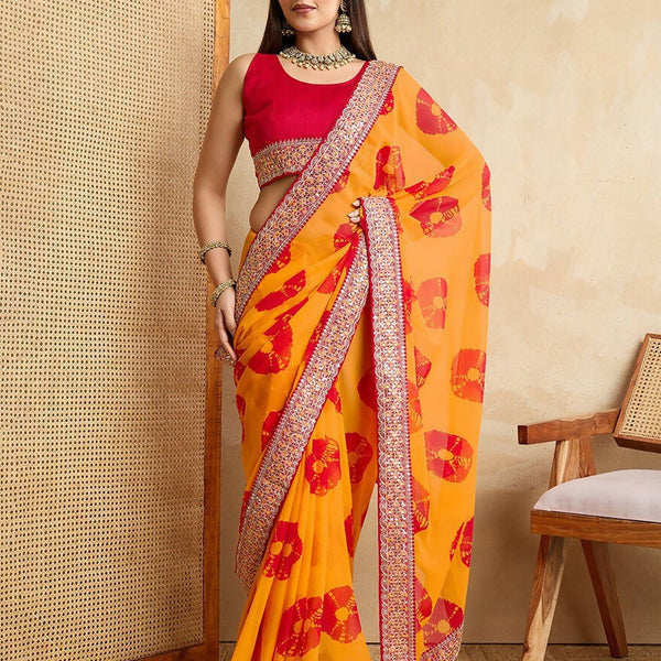 Ai Fashion Yellow Georgette Bandhani Print Party Wear Saree