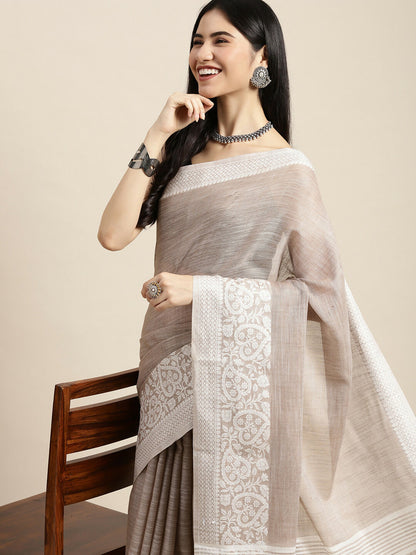 Shree Shyam Fashion Linen Beige Saree - Distacart