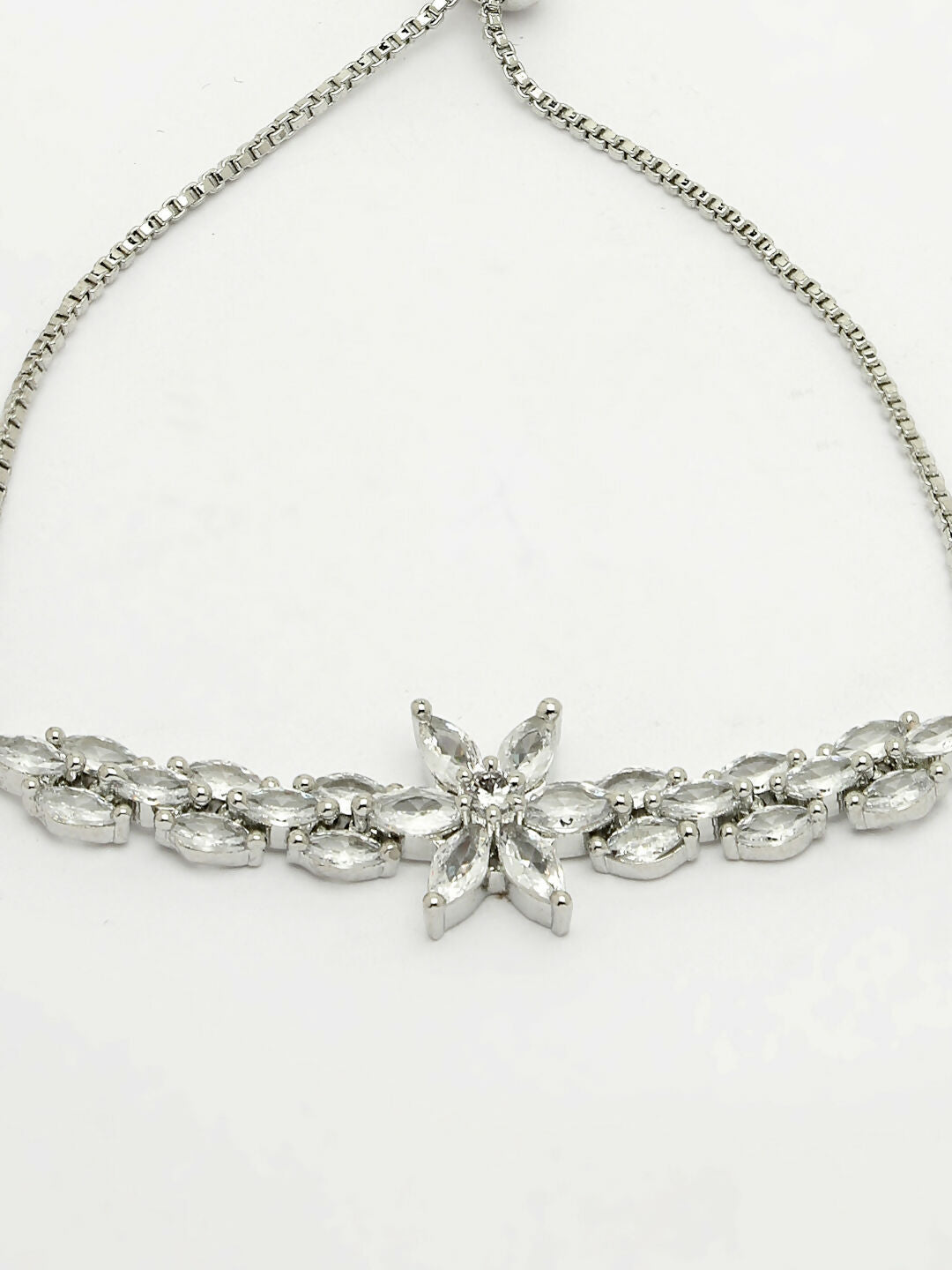 NVR Women Silver-Plated Handcrafted American Diamond Link Bracelet - Distacart