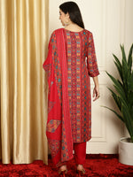 Thumbnail for Jyoti Fashion Women's Red Pashmina Floral Digital Printed Kurta with Trouser & Dupatta - Distacart