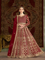 Thumbnail for Anaita Maroon Embroidered Net Stitched Anarkali Suit - Distacart