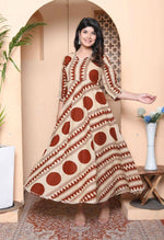 Thumbnail for Miravan Womens Brown Printed V-Neck Anarkali Kurta