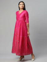 Thumbnail for Ahalyaa Womens Pink Crepe Printed Dress - Distacart