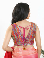 Thumbnail for Joban Fashion Pink Multi Silk Padded Blouse With V Neck Sleeveless - Distacart