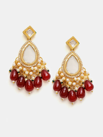 Ruby Raang Gold Polished Kundan Earrings With Maroon Stones - Distacart