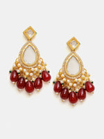 Thumbnail for Ruby Raang Gold Polished Kundan Earrings With Maroon Stones