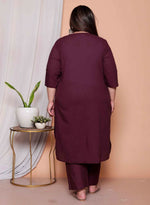 Thumbnail for Miravan Womens Plus Size Wine Floral Kurta With Palazzo And Dupatta Set - Distacart