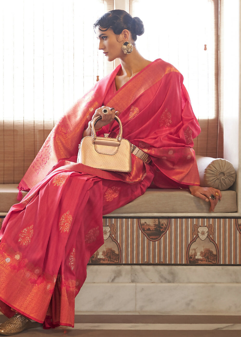 Dior Pink Tussar Banarasi Silk Designer Saree - Emponline - Distacart