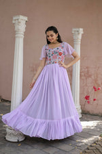 Thumbnail for Jyoti Fashion Women's Purple Sequins Thread Embroidery Faux Georgette Anarkali Dress - Distacart