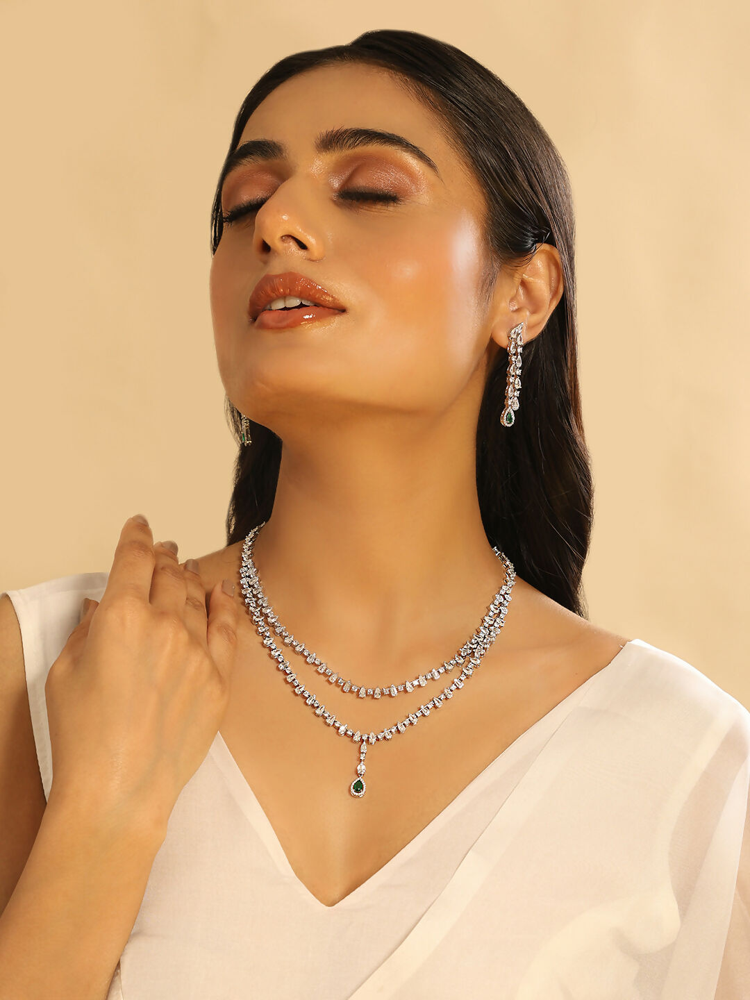 Nuyug Crystal Luster Cubic ZIrcon Necklace Set - Distacart
