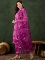 Thumbnail for Sangria Printed & Embroidered Kurta & Trousers with Dupatta
