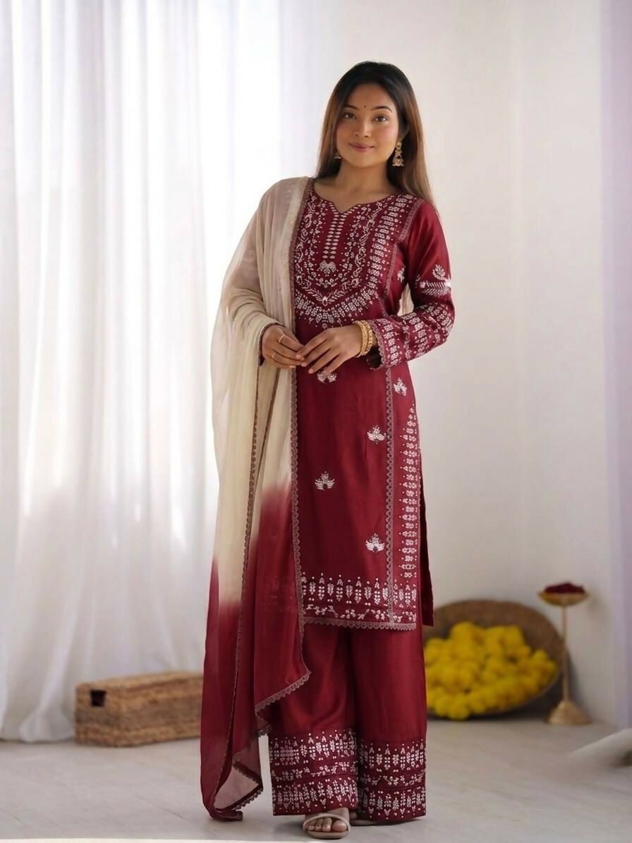 Teeya Creation Womens Trendy Stylish Embroidery Thread Work Kurta Set - Dista