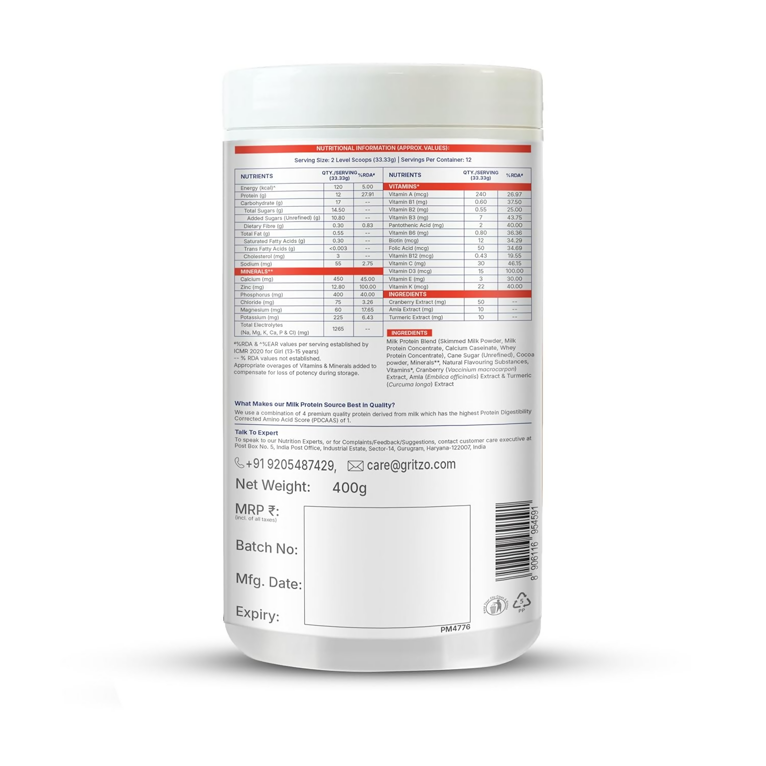 Gritzo SuperMilk Overall Growth (13+y Girls) (Double Chocolate ) with Super Gummies Strawberry - Distacart