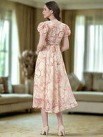 Thumbnail for Souchii Cream & Red Floral Printed Fit & Flare Dress