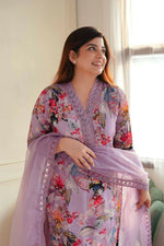 Thumbnail for Preksha Creation Indian Festival Georgette Women Lavender Kurta With Dupatta With Pant - Distacart