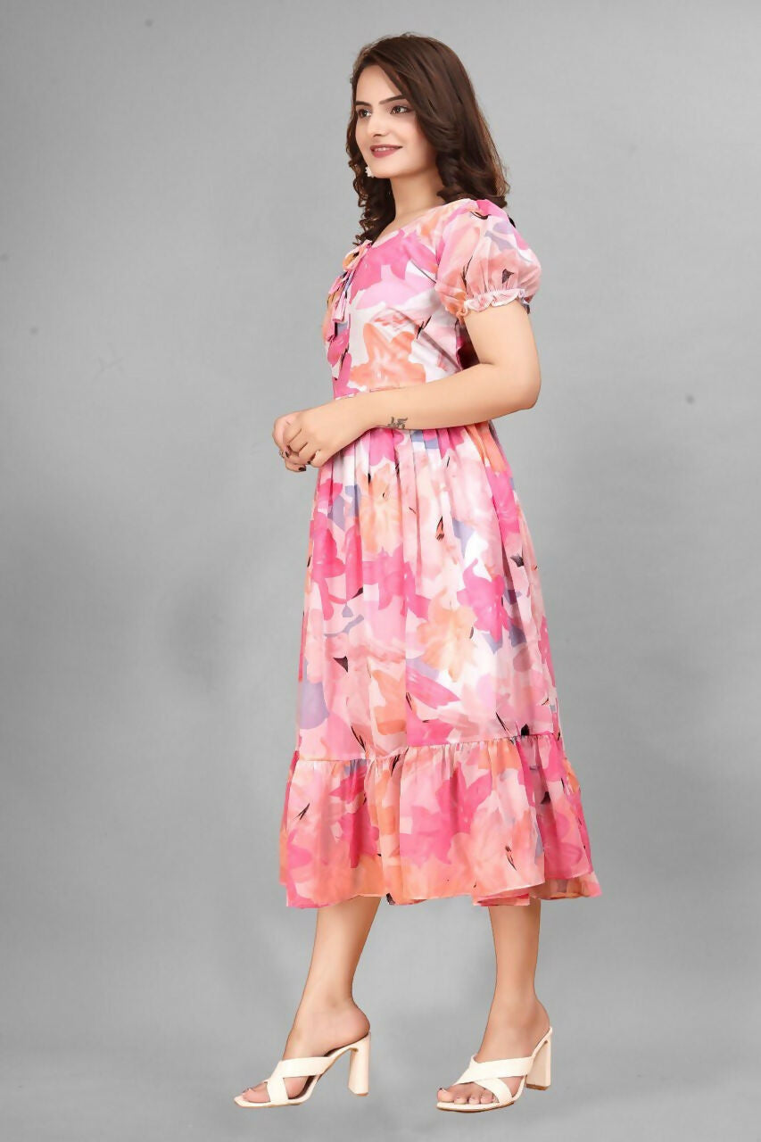 Preksha Creation New Georgette Floral Print Women Pink Gown - Distacart