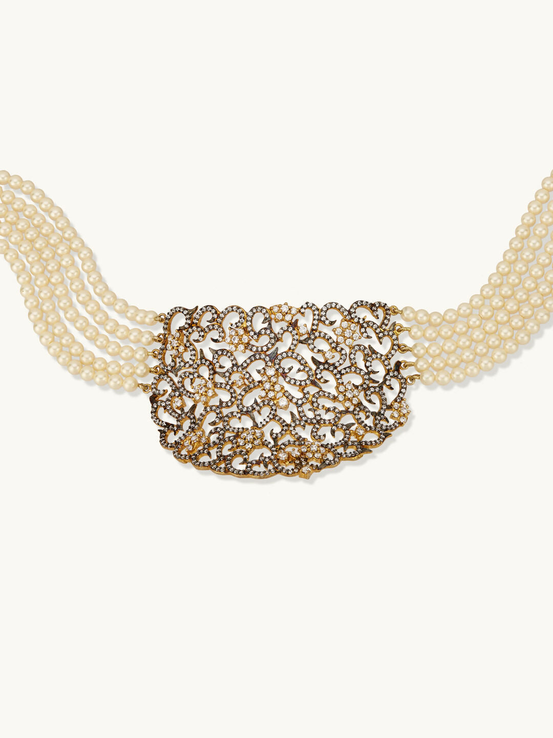 Nuyug 22K Gold-Plated Cubic Zirconia Studded & Pearl Beaded Necklace Set