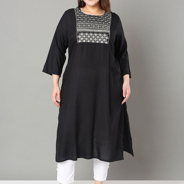 Sztori Plus Size Floral Yoke Design Sequinned Straight Kurta - Distacart