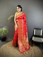 Thumbnail for Joban Fashion Carmine Red Geometric Pattern Soft Silk Patola Saree - Distacart