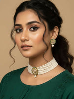 Thumbnail for NVR Women Gold Plated White Kundan Jewellery Set - Distacart