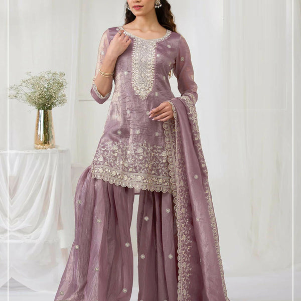 Anaita Peach Gold Crush Stitched suit with heavy embroidery work - Distacart