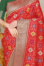 Thumbnail for Jyoti Fashion Women's Red Patola Silk Zari Woven Saree with Blouse - Distacart