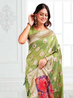 Thumbnail for Astita Linen Cotton Green Saree