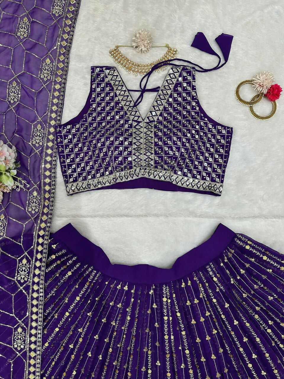 Jyoti Fashion Women's Royal Blue Faux Georgette Sequins with Thread Embroidered Designer Lehenga Choli Set - Distacart