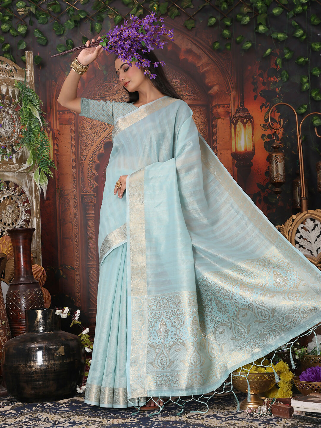 Astita Organza Sky Blue Saree