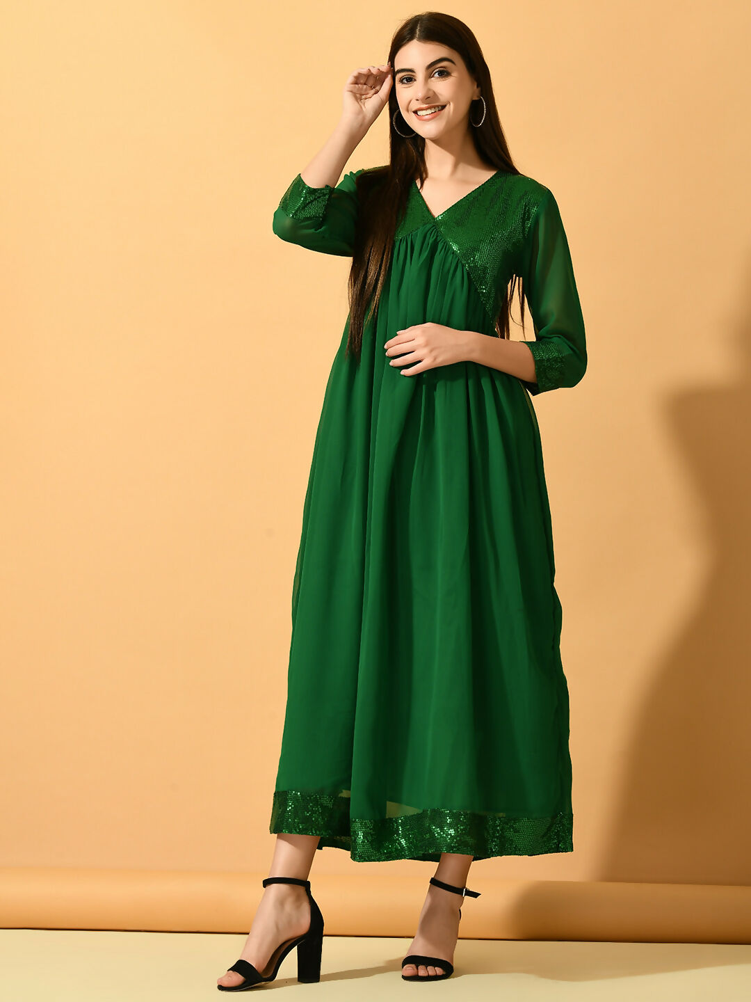 Myshka Women's Green Fit and Flare Party Dress - Distacart