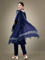 Thumbnail for Aastha Fashion Women's Navy Blue Cotton Blend Embroidery & Sequence Work Kurta with Trouser & Dupatta - Distacart