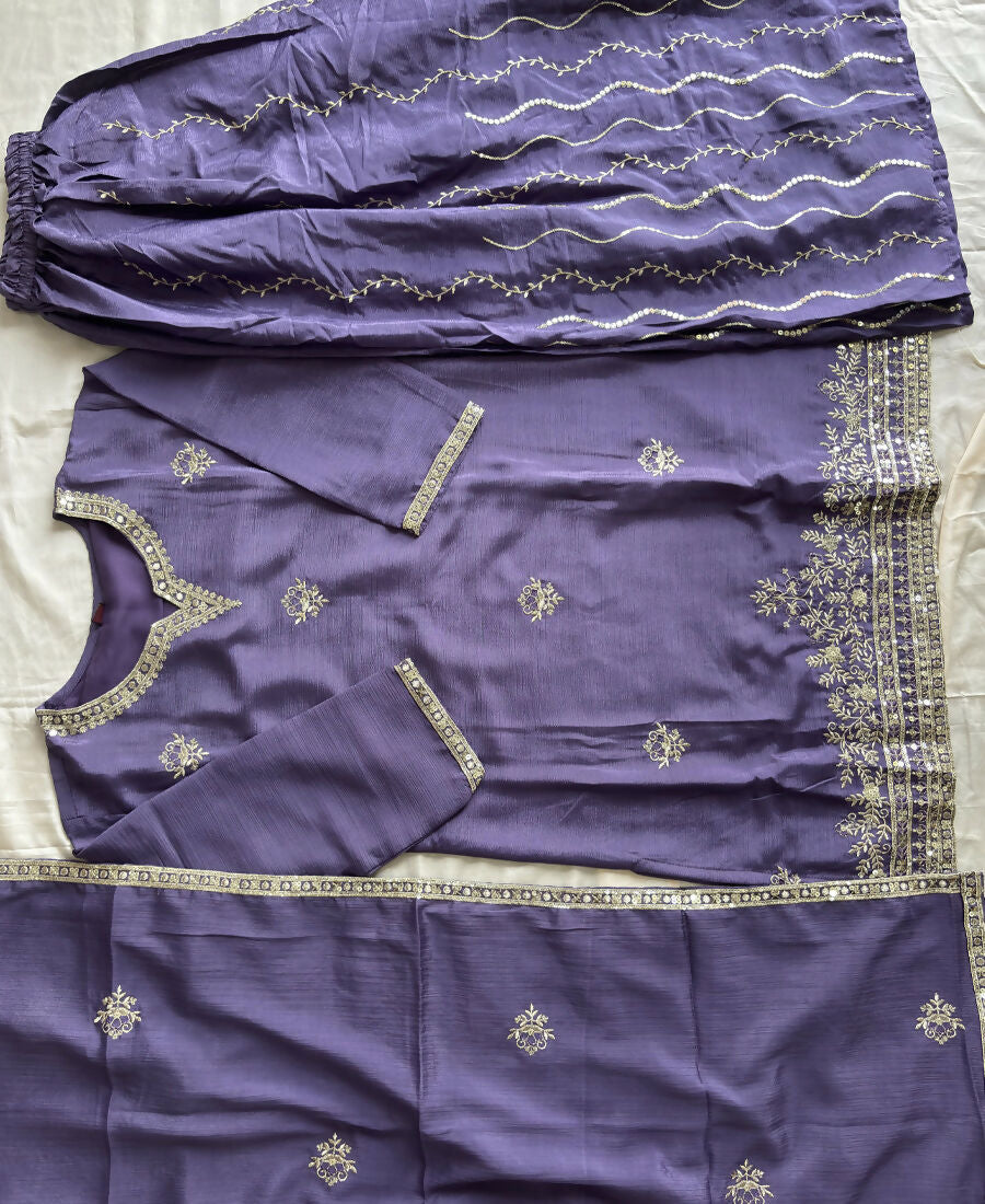 KC Lilac Ethnic Wear Ready Made Chinon Suit For Women - Dista