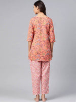 Thumbnail for Anubhutee Coral Pink & Yellow Pure Cotton Printed Night suit - Distacart