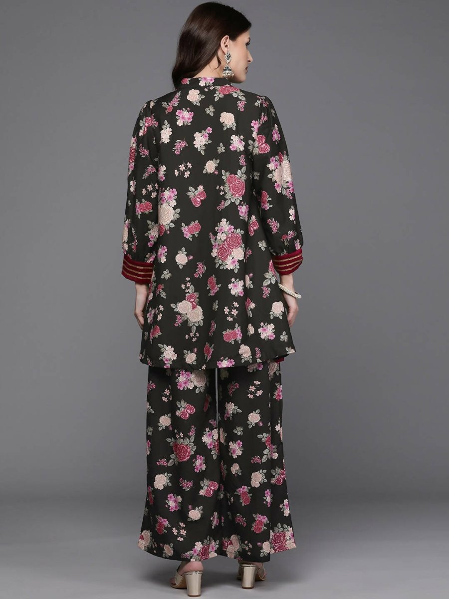 Ahalyaa Women Floral Printed Tunic with Palazzos - Black Color - Distacart