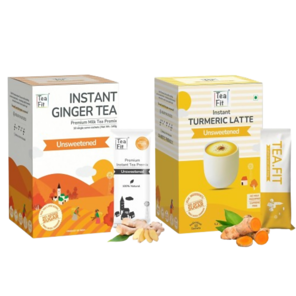TeaFit AM/PM Wellness No Sugar Tea Premix - Ginger Tea & Turmeric Latte - Distacart