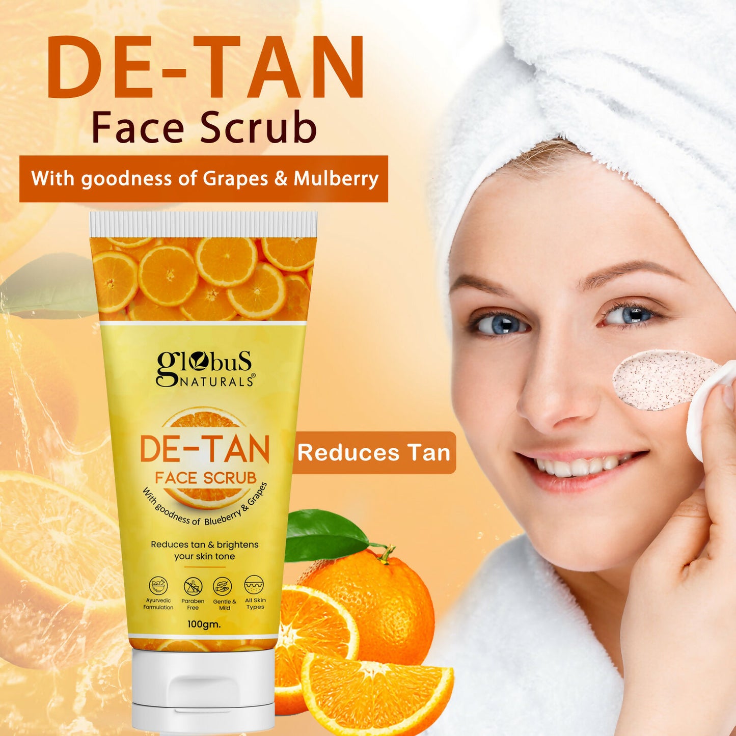 Globus Naturals De Tan Face Scrub, Suitable For All Skin Types - Distacart