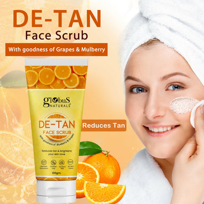 Globus Naturals De Tan Face Scrub, Suitable For All Skin Types - Distacart