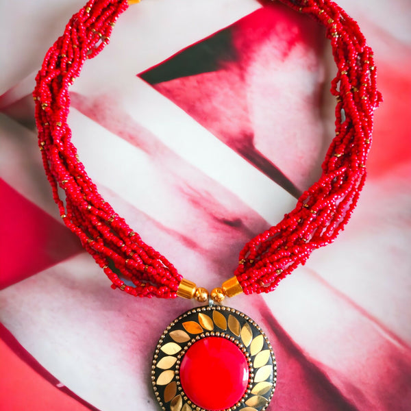 Inhanns Everyday Statement Beaded Pendant Necklace - Red - Distacart