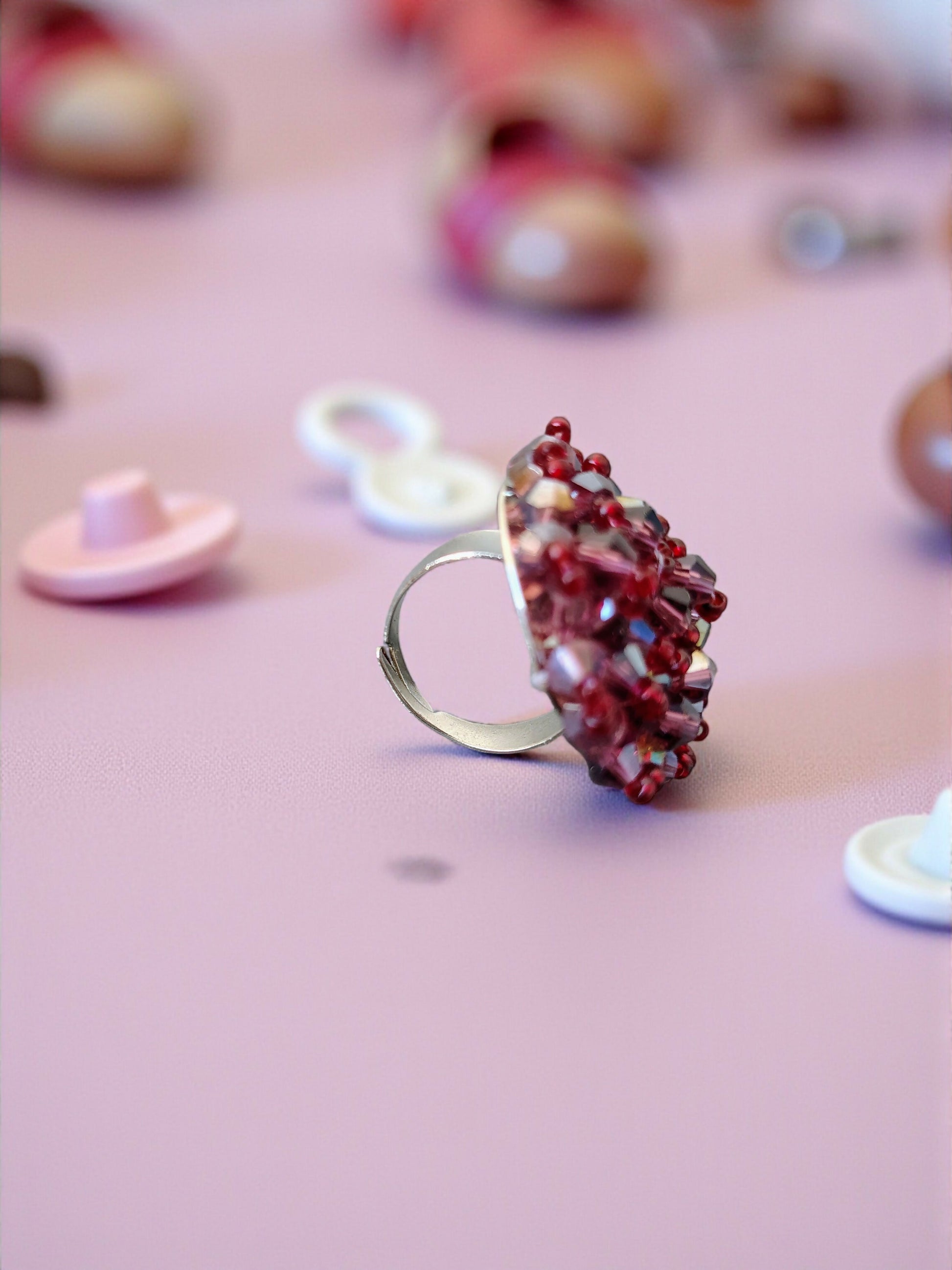 Inhanns Rang-E-Roshan Adjustable Ring – Handmade Crystal Statement Ring - Maroon 1 - Distacart