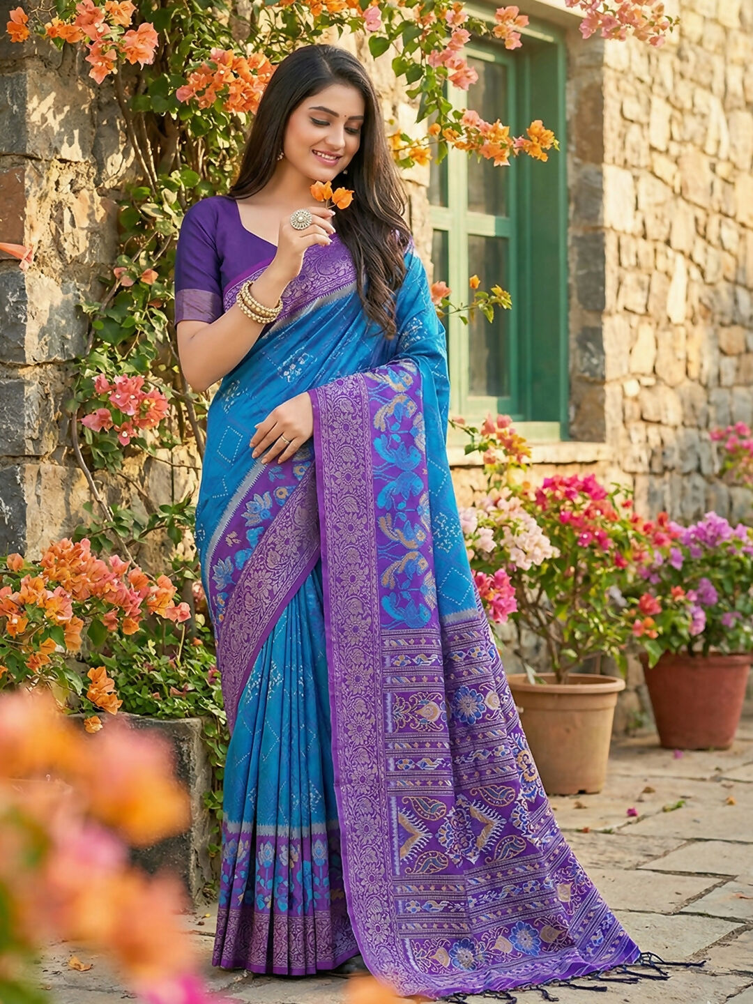 Astita Blue Pochampally Silk Saree - Distacart