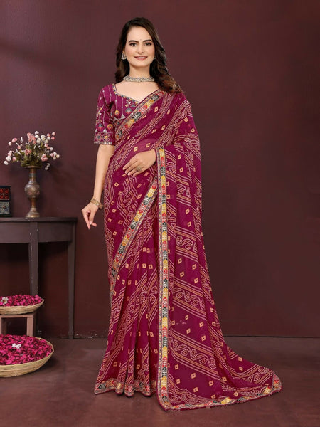 Ai Fashion Wine Georgette Digital Print Party Wear Saree