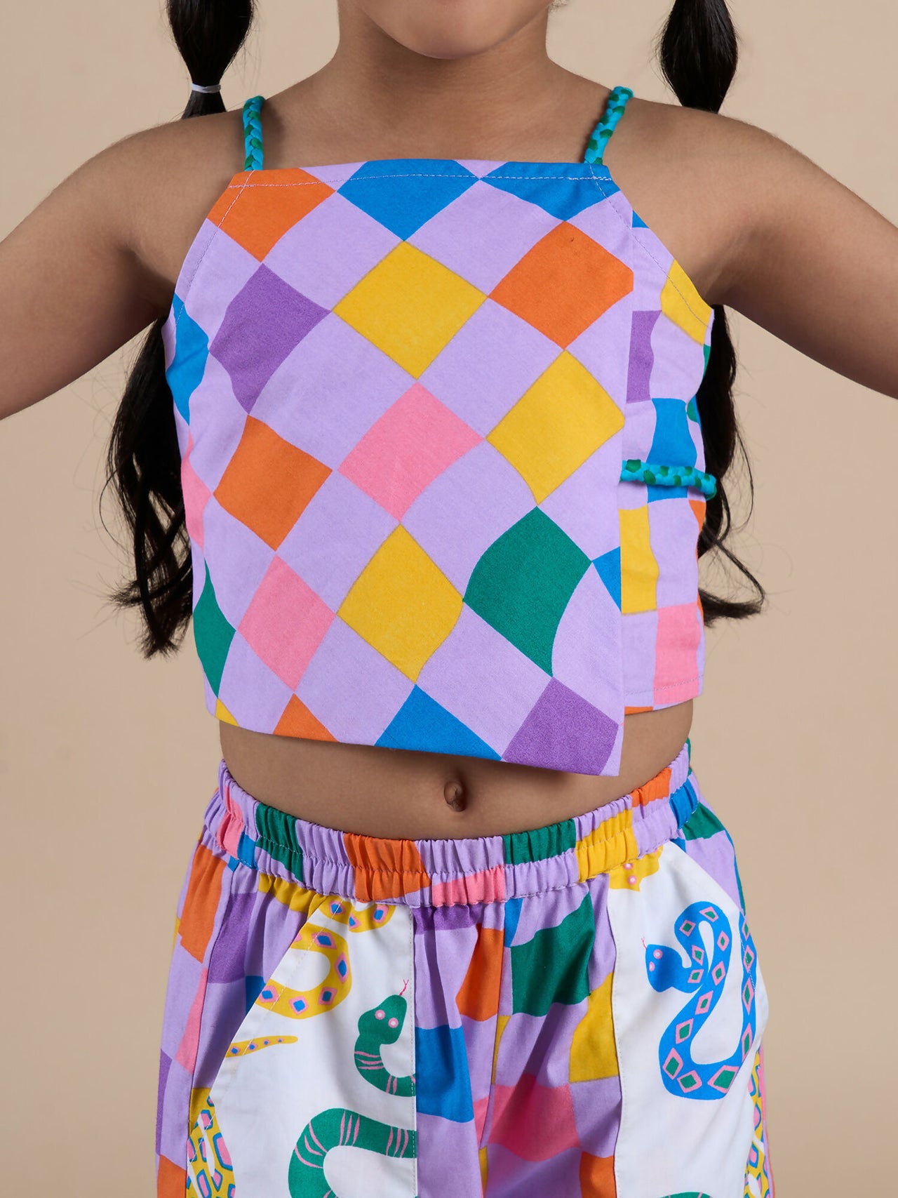 Snakes and Ladders Girls Multi Color Rotary Print Top and Pant Set from Siblings Collection - Distacart