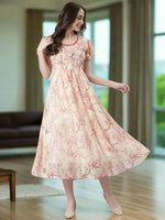 Thumbnail for Souchii Cream & Red Floral Printed Fit & Flare Dress