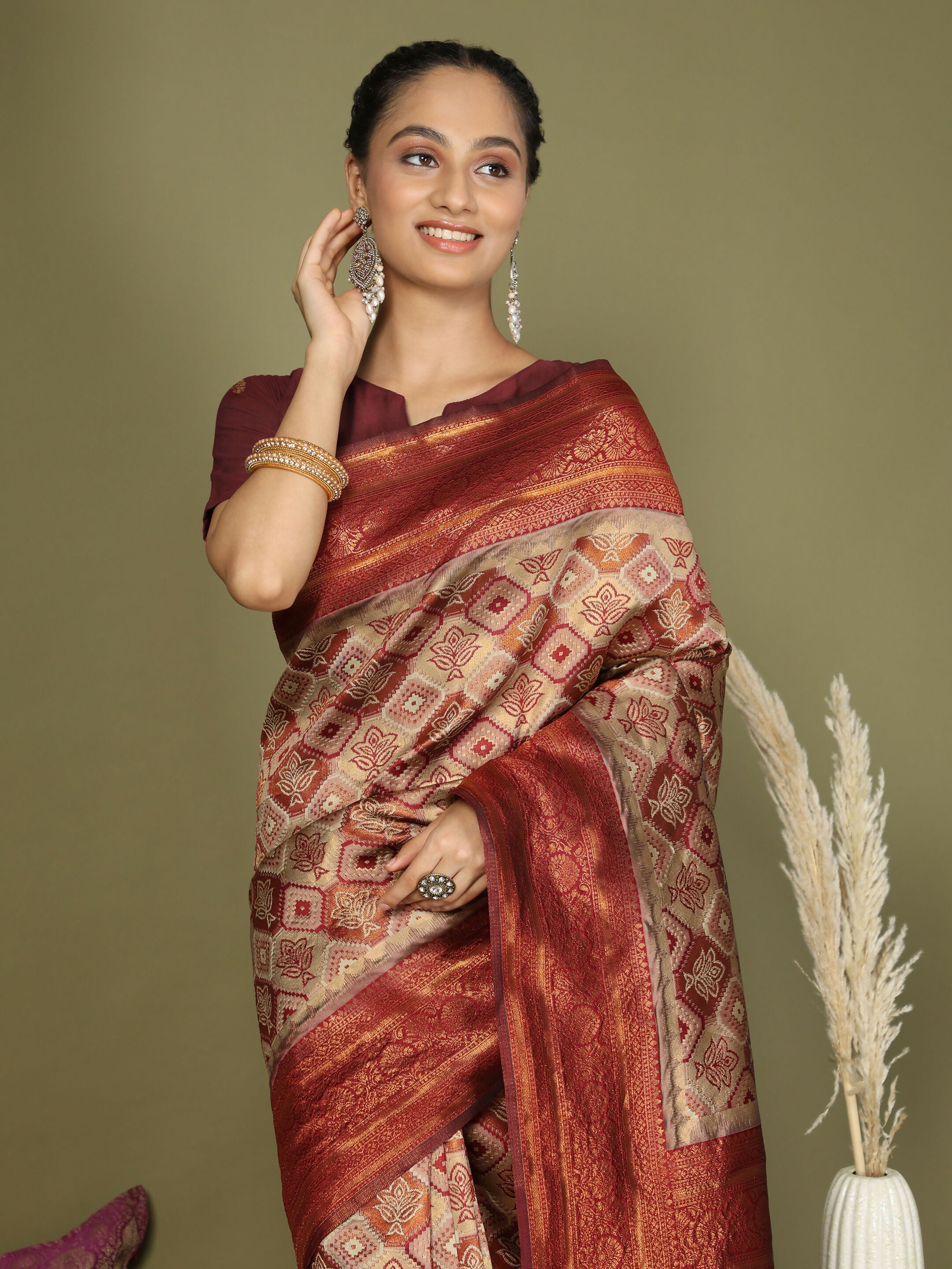 Astita Lichi Silk Cream Saree