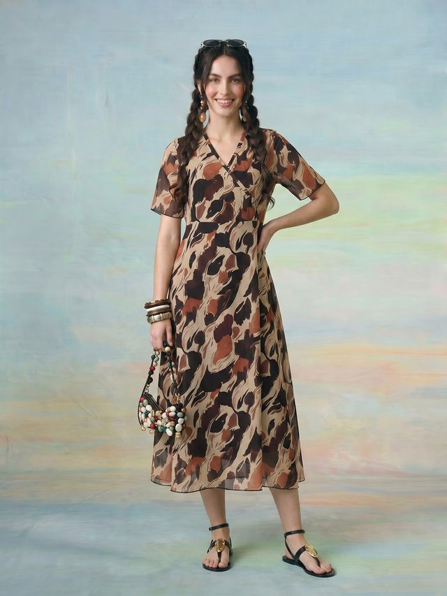 Janasya Multi A-Line Georgette Dress - Dista