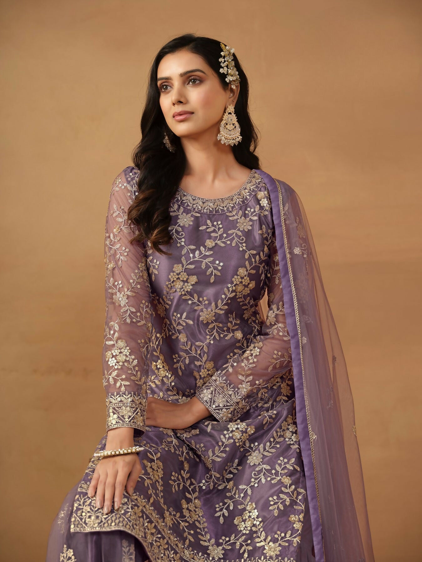 Anaita Purple Embroidered Net Salwar Suit - Distacart